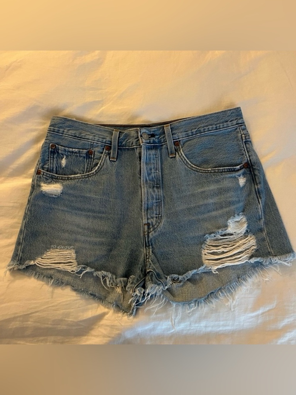 Levi's Light Blue Distressed High-Rise Jean Shorts